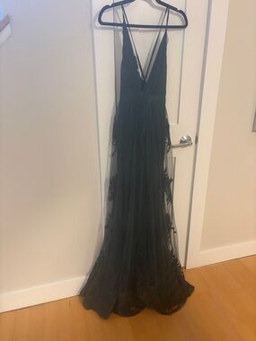 Luxxel dark green Maxi Dress with Sheer Overlay